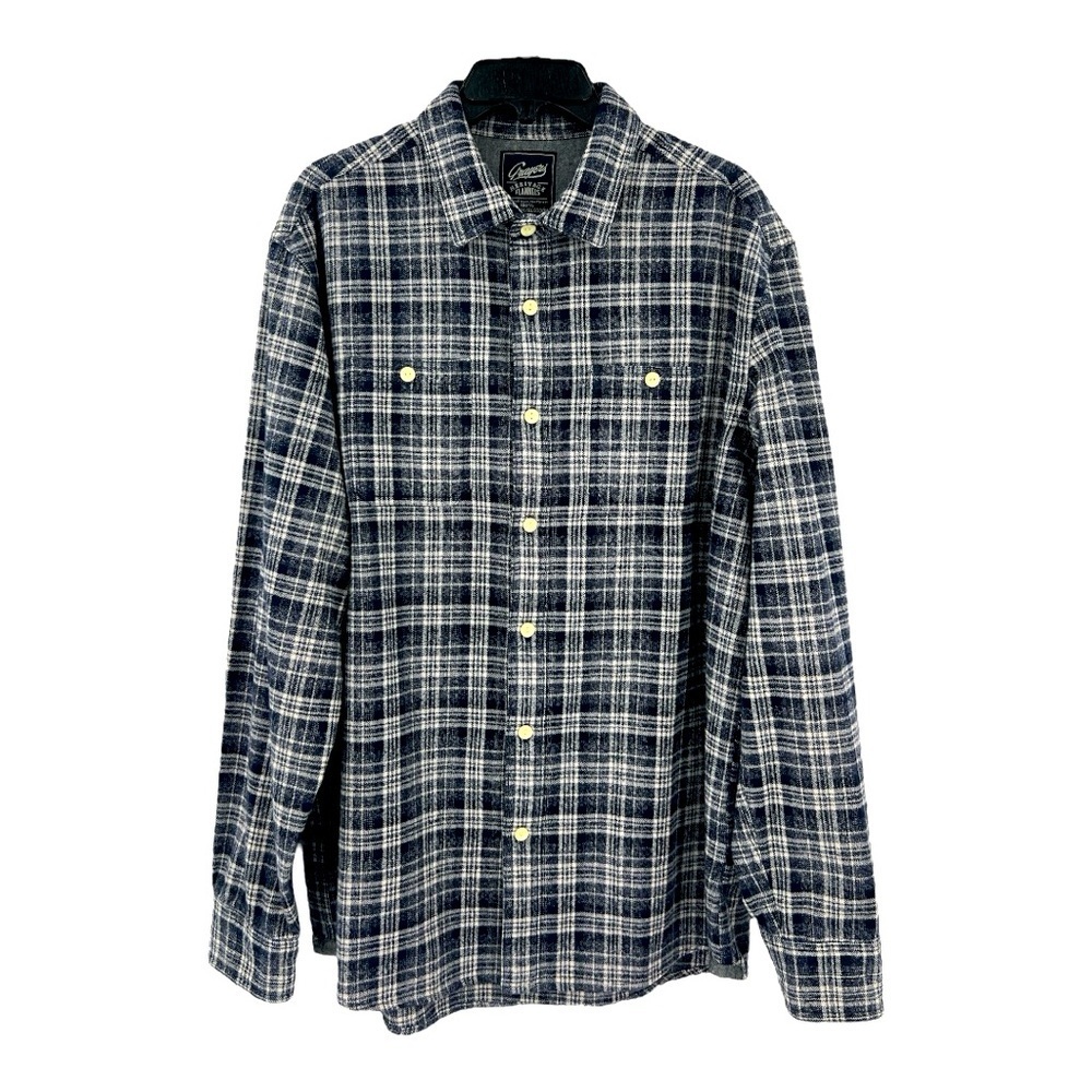 Grayer s Heritage Flannel Gray Blue Plaid Long Sleeve Button Shirt SZ L
